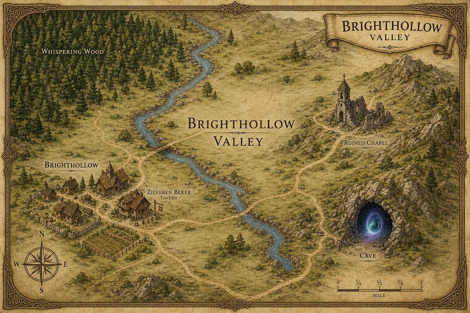Regiokaart van Brighthollow en omgeving